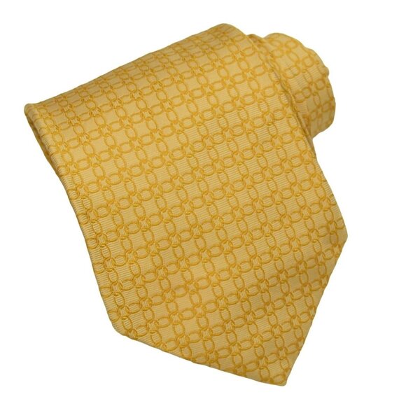 Brooks Brothers Makers Mens Necktie Tie 100% Silk Yellow Geometric 59 in - Picture 1 of 6